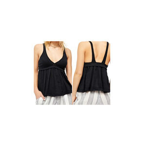 NEW Free People Zinia Babydoll Tank Black  Women's Size Small